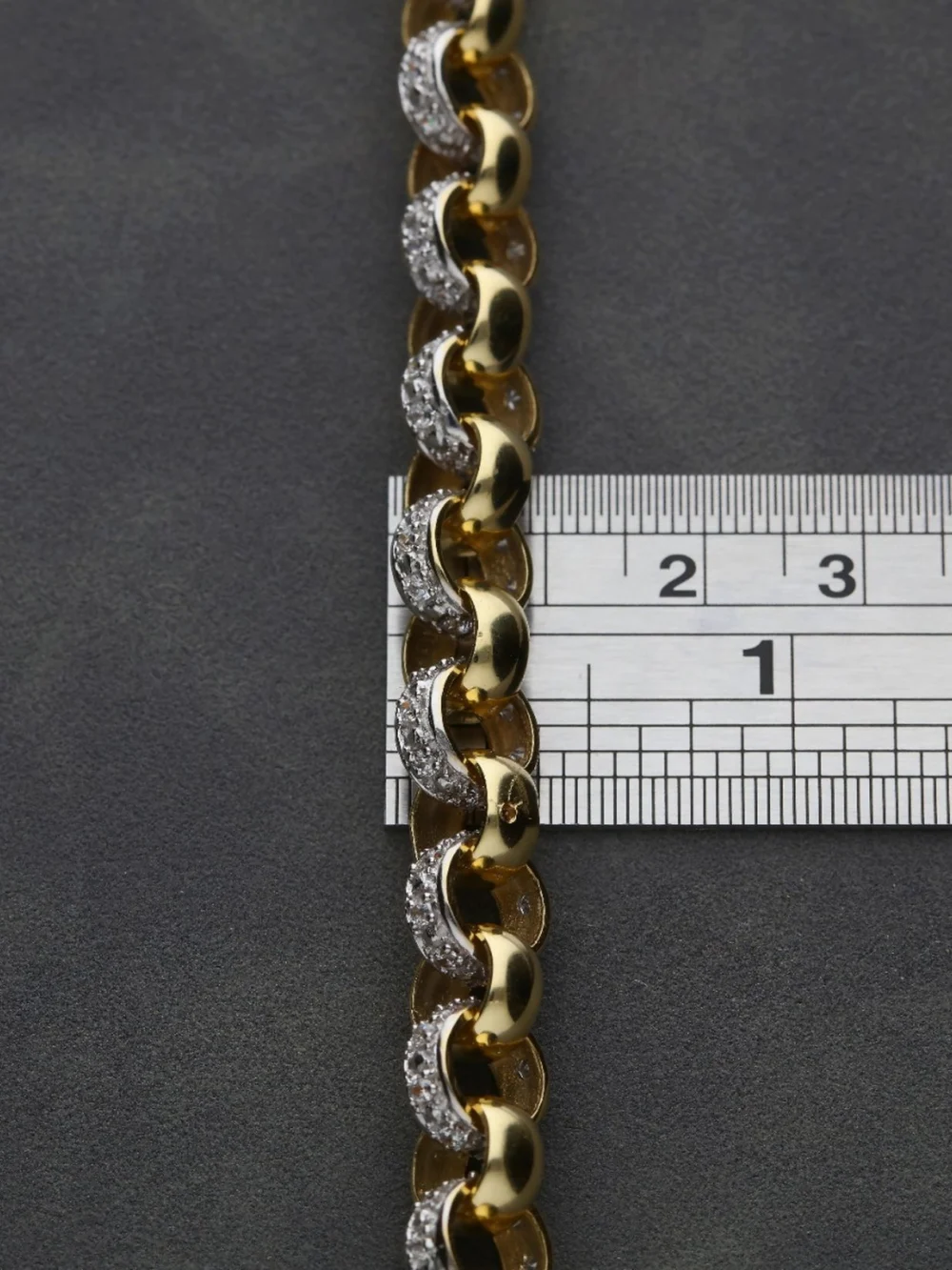 William May 9ct Yellow Gold 9" Cubic Zirconia Belcher Bracelet 28.7G, view 2