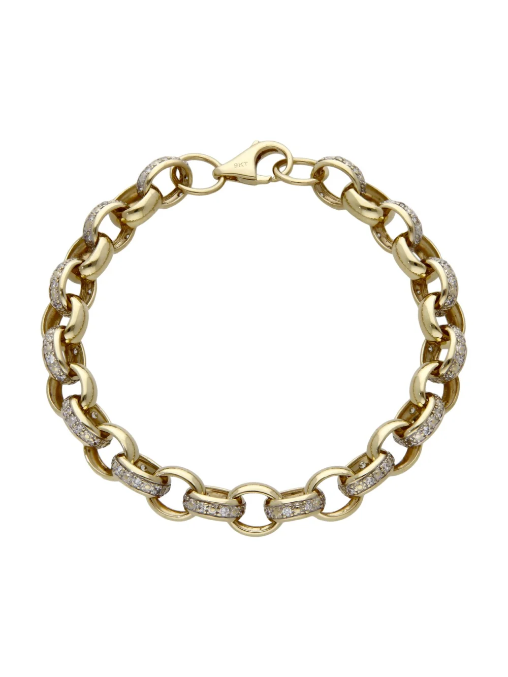 William May 9ct Yellow Gold 9" Cubic Zirconia Belcher Bracelet