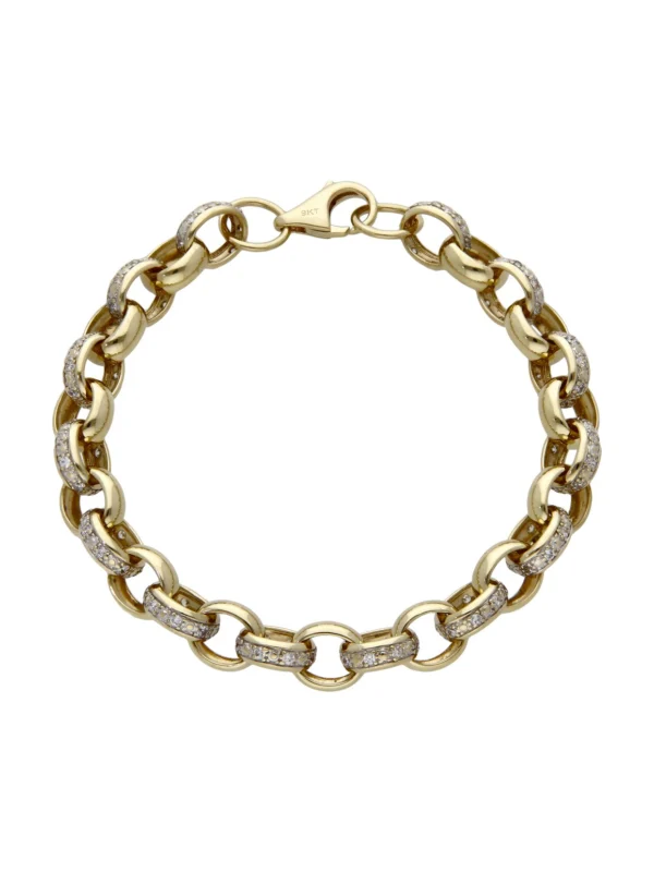 William May 9ct Yellow Gold 9" Cubic Zirconia Belcher Bracelet