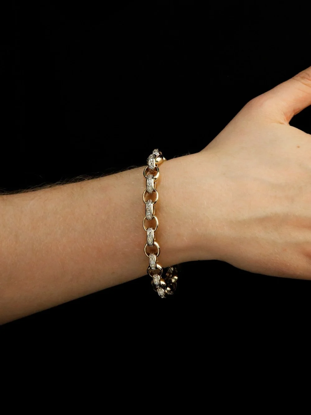 William May 9ct Yellow Gold 9" Cubic Zirconia Belcher Bracelet, view 2