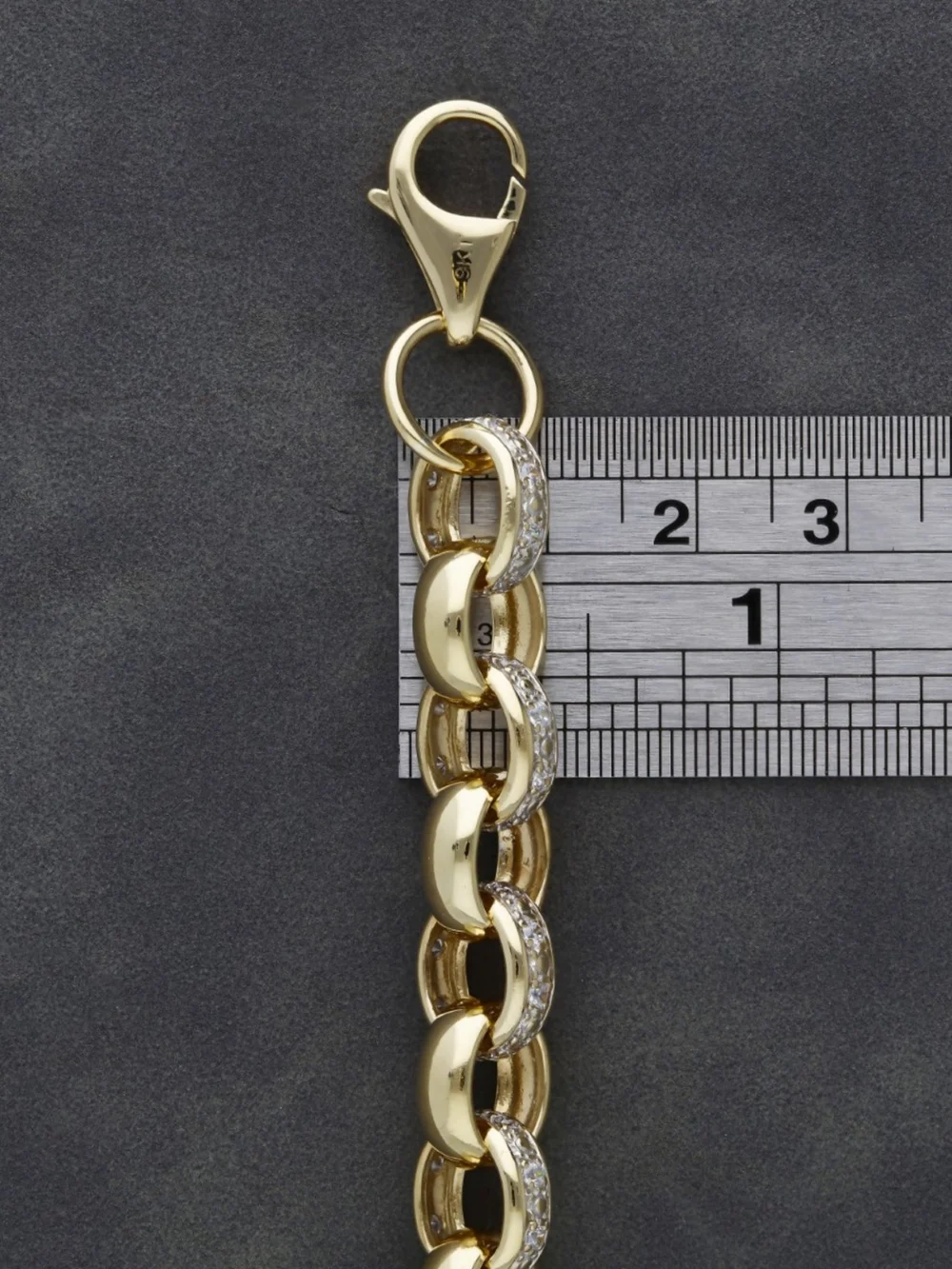 William May 9ct Yellow Gold 9" Cubic Zirconia Belcher Bracelet, view 3