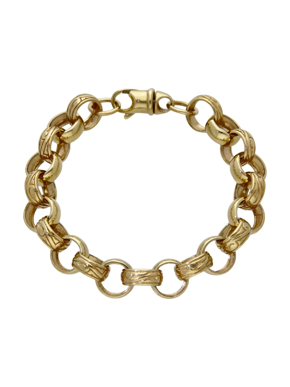 William May 9ct Yellow Gold 9" Pattern & Polished Belcher Bracelet