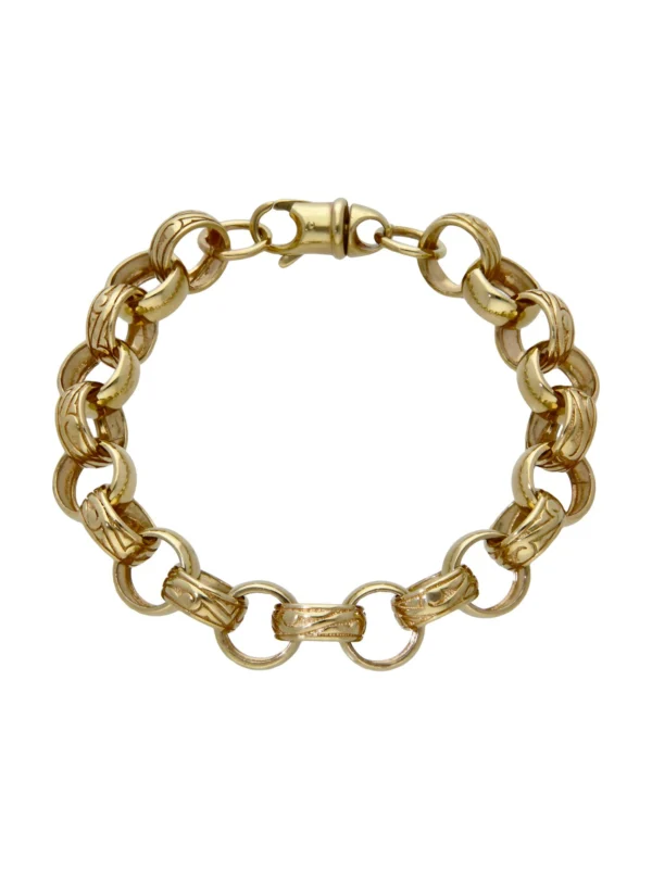 William May 9ct Yellow Gold 9" Pattern & Polished Belcher Bracelet