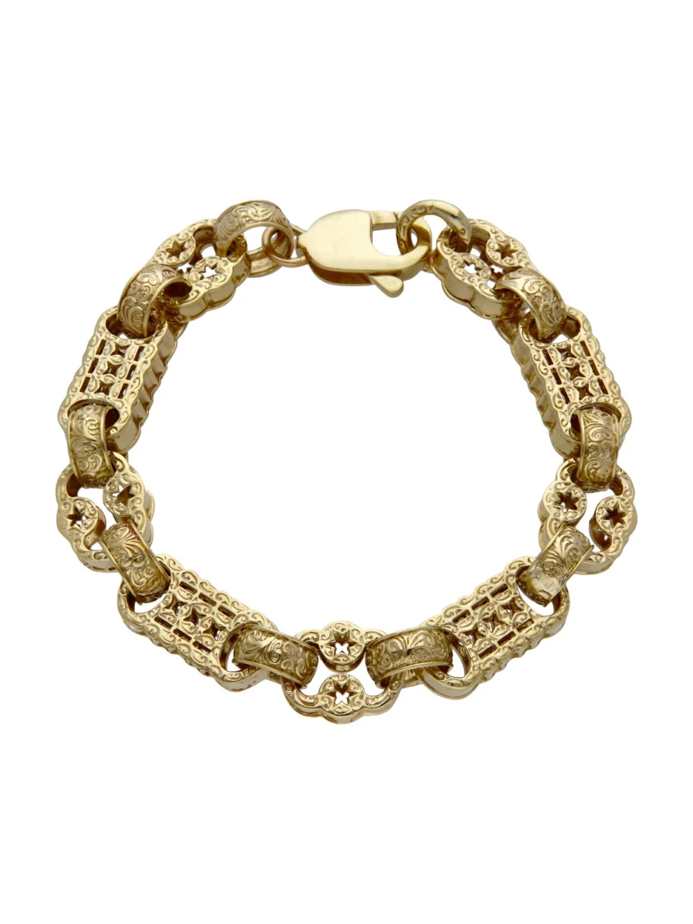William May 9ct Yellow Gold 9.25" Heavy Stars & Bars Link Bracelet