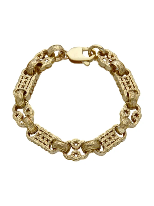 William May 9ct Yellow Gold 9.25" Heavy Stars & Bars Link Bracelet