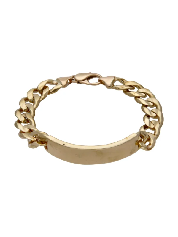 William May 9ct Yellow Gold 9.25" Identity Bar Curb Link Bracelet