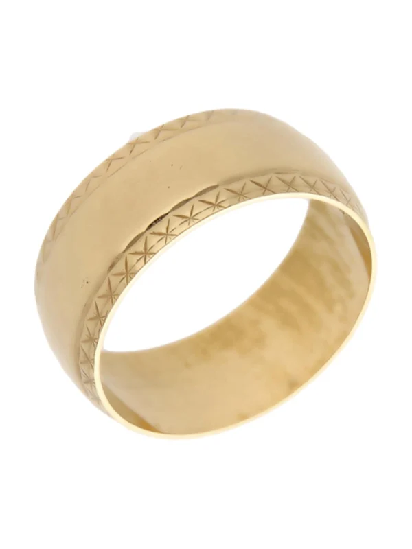William May 9ct Yellow Gold 9mm Patterned Edge Wedding Band Ring