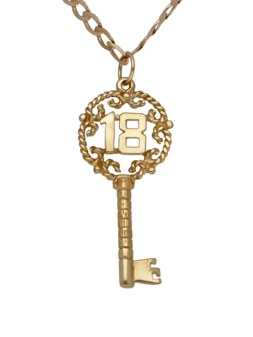 William May 9ct Yellow Gold Age 18 Key Pendant & Chain Necklace