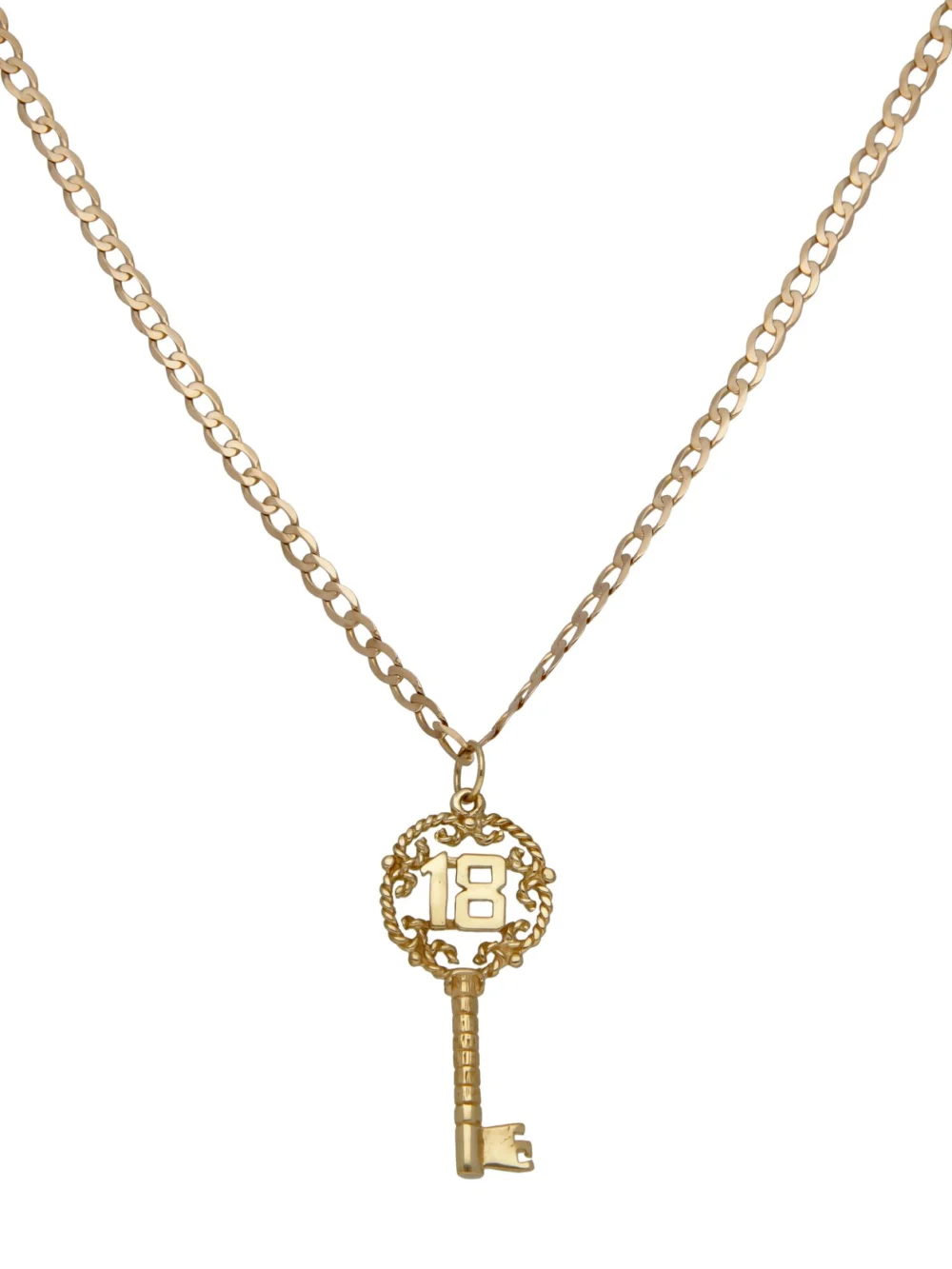 William May 9ct Yellow Gold Age 18 Key Pendant & Chain Necklace, view 2