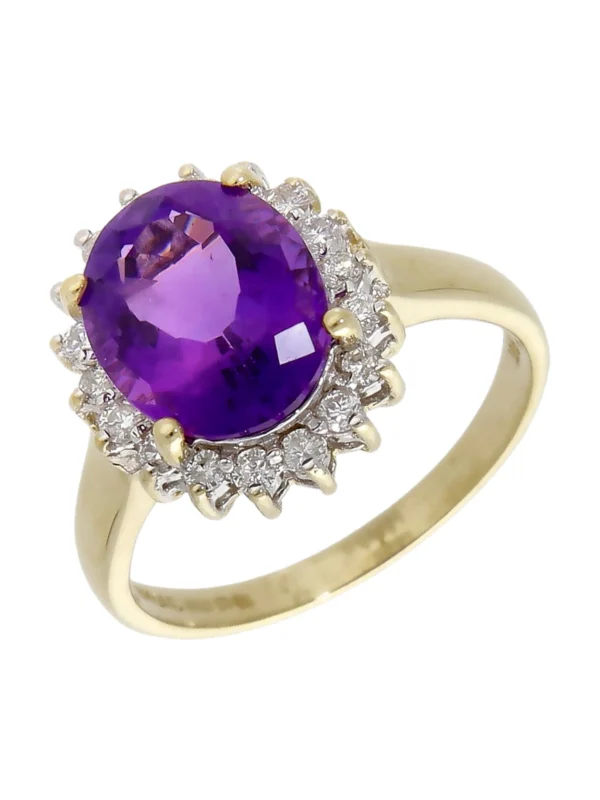 William May 9ct Yellow Gold Amethyst & Diamond Cluster Ring