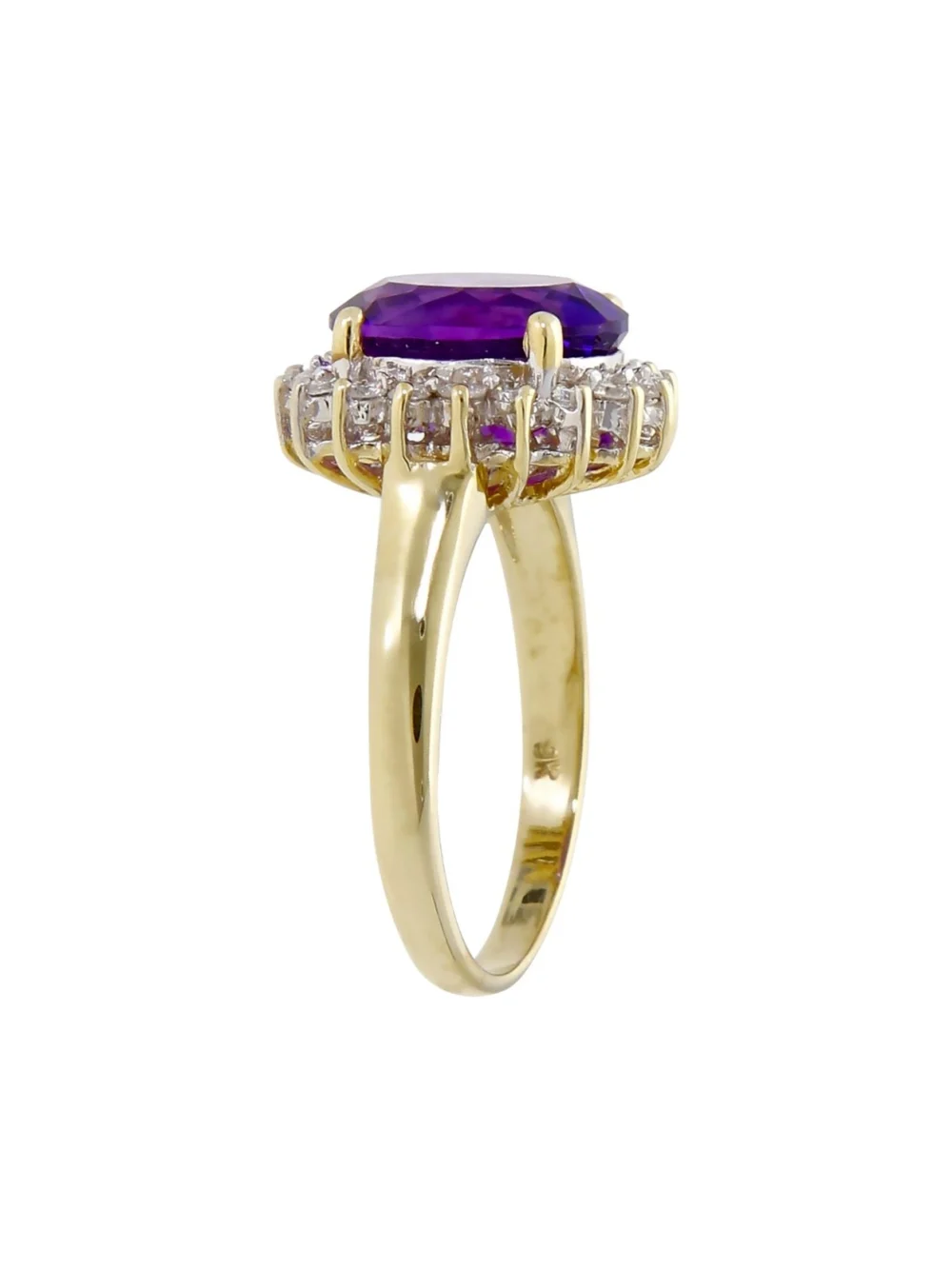 William May 9ct Yellow Gold Amethyst & Diamond Cluster Ring, view 2