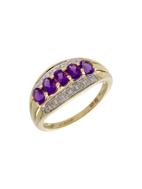 William May 9ct Yellow Gold Amethyst & Diamond Dress Ring