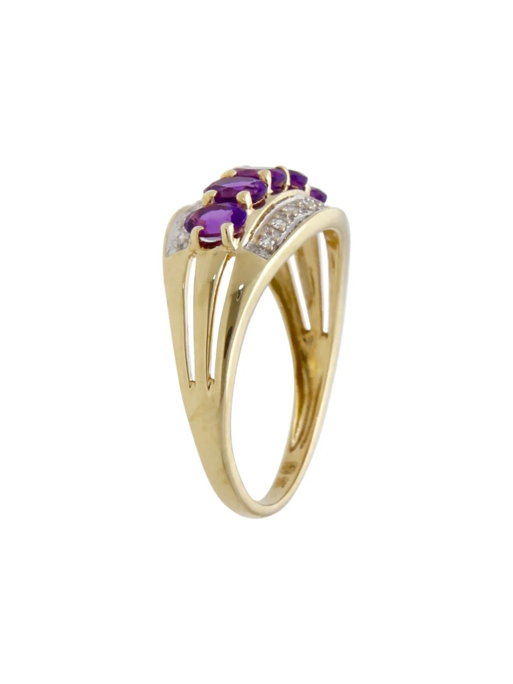 William May 9ct Yellow Gold Amethyst & Diamond Dress Ring, view 2