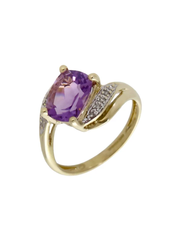 William May 9ct Yellow Gold Amethyst & Diamond Twist Dress Ring
