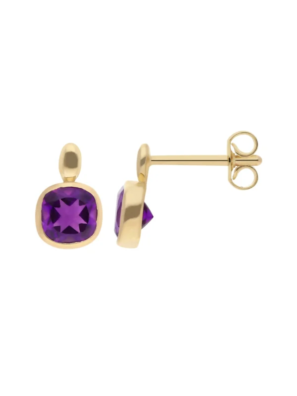 William May 9ct Yellow Gold Amethyst Stud Earrings