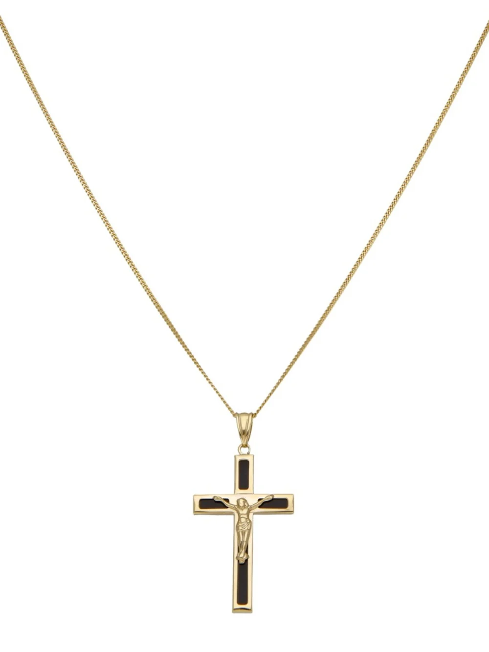 William May 9ct Yellow Gold & Black Enamel Crucifix & 22" Chain Necklace, view 2