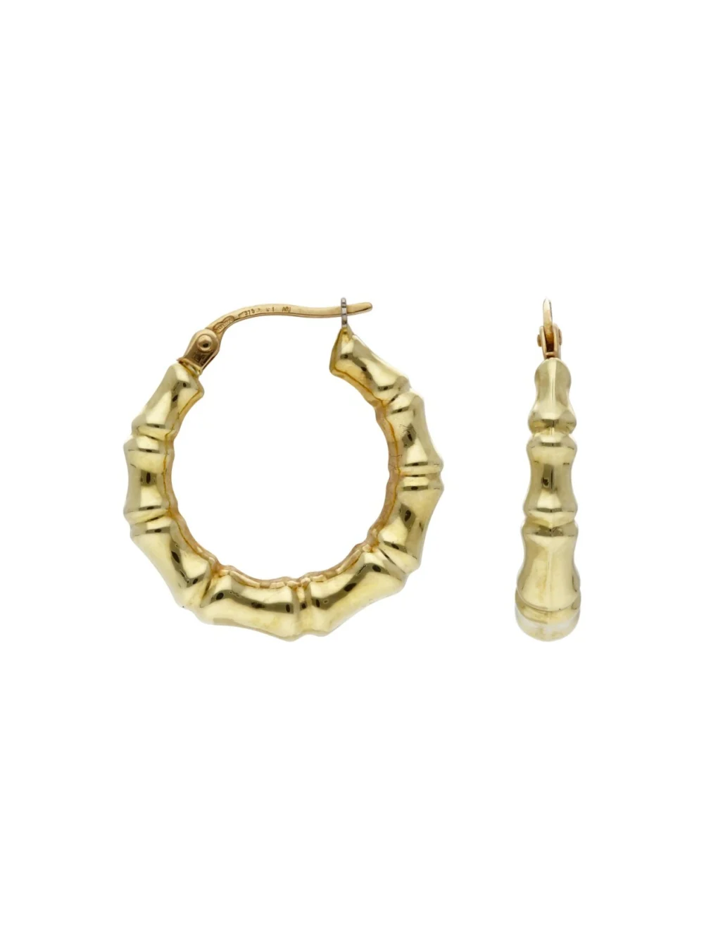 William May 9ct Yellow Gold Bamboo Creole Earrings, view 2