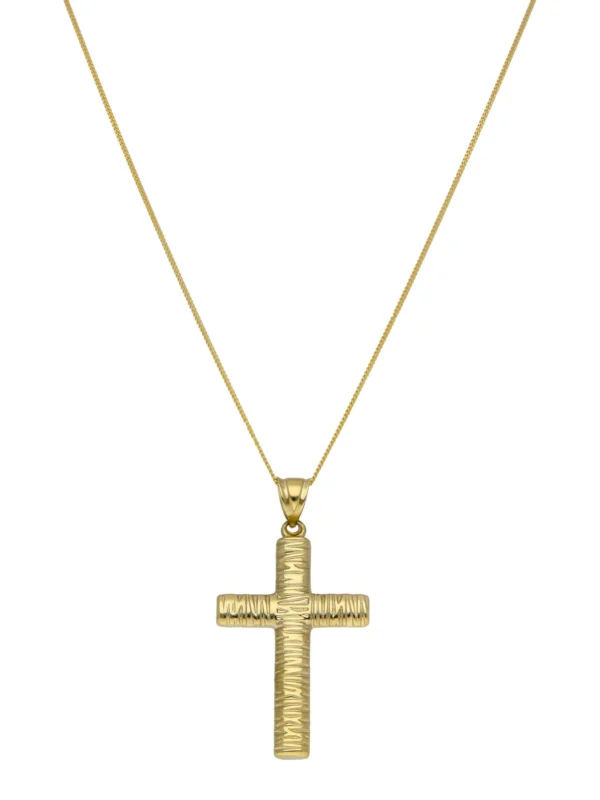 William May 9ct Yellow Gold Barked Cross & 20" Curb Chain Necklace