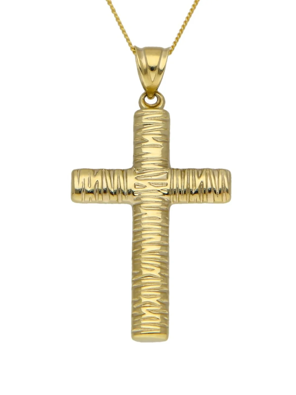 William May 9ct Yellow Gold Barked Cross & 20" Curb Chain Necklace, view 2