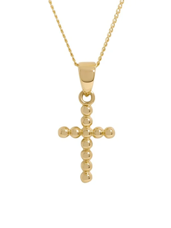 William May 9ct Yellow Gold Beaded Cross Pendant & 18" Necklace