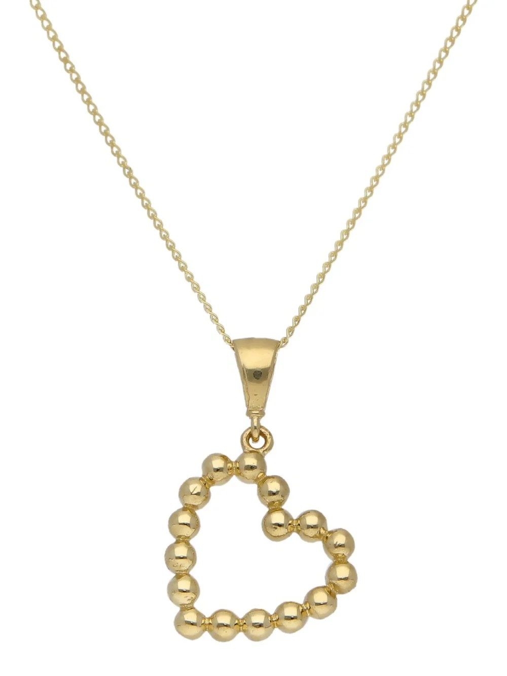 William May 9ct Yellow Gold Beaded Heart Pendant & 18" Necklace