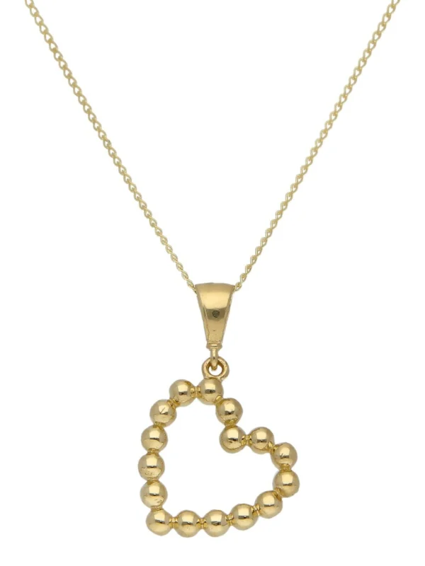 William May 9ct Yellow Gold Beaded Heart Pendant & 18" Necklace