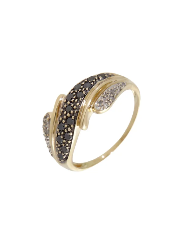 William May 9ct Yellow Gold Black & White Diamond Wave Ring