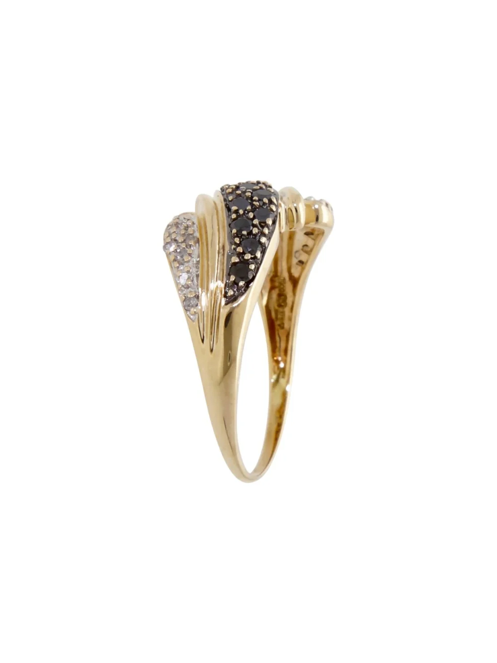 William May 9ct Yellow Gold Black & White Diamond Wave Ring, view 2