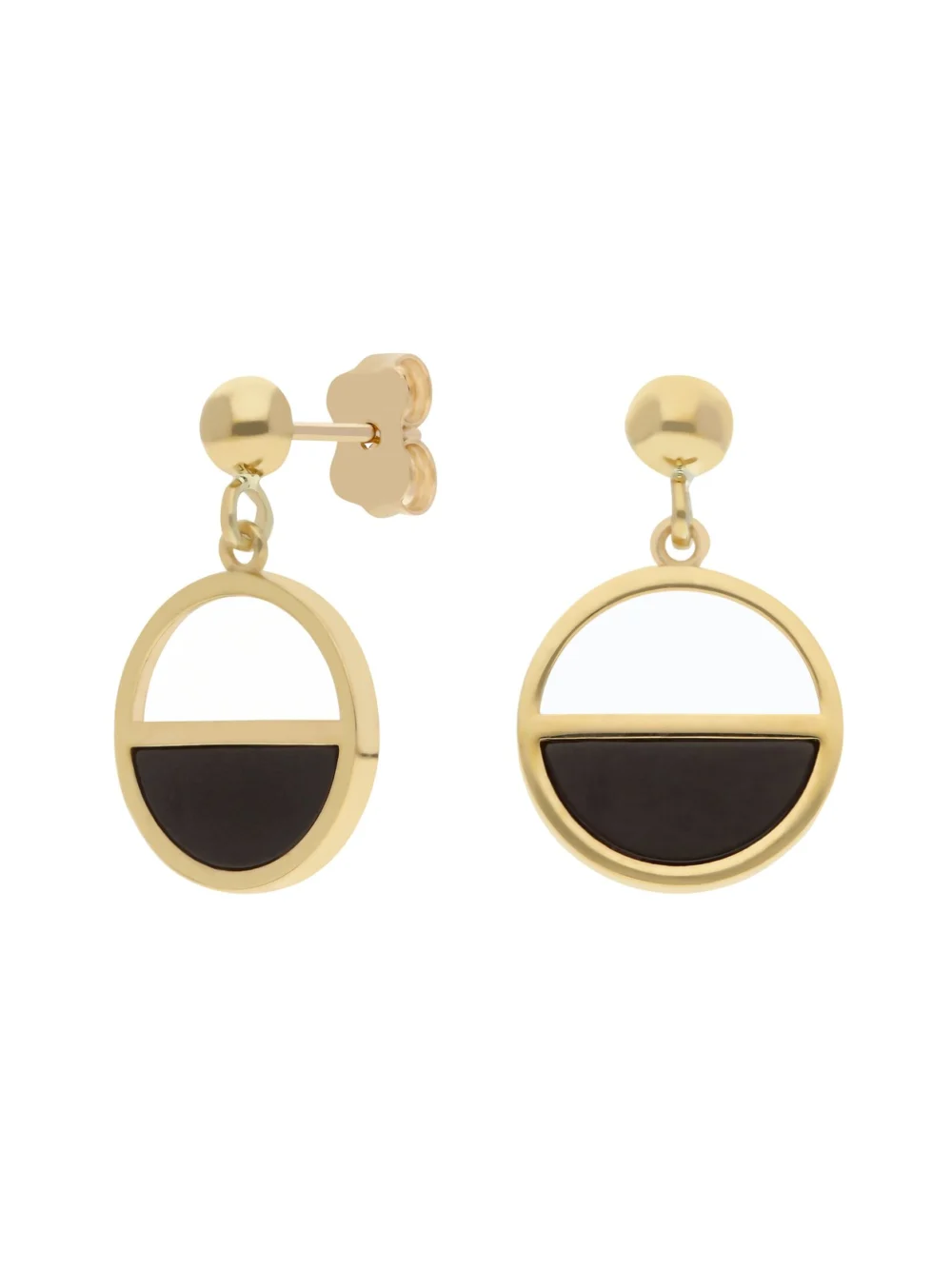 William May 9ct Yellow Gold Black Onyx Semi Circle Drop Earrings