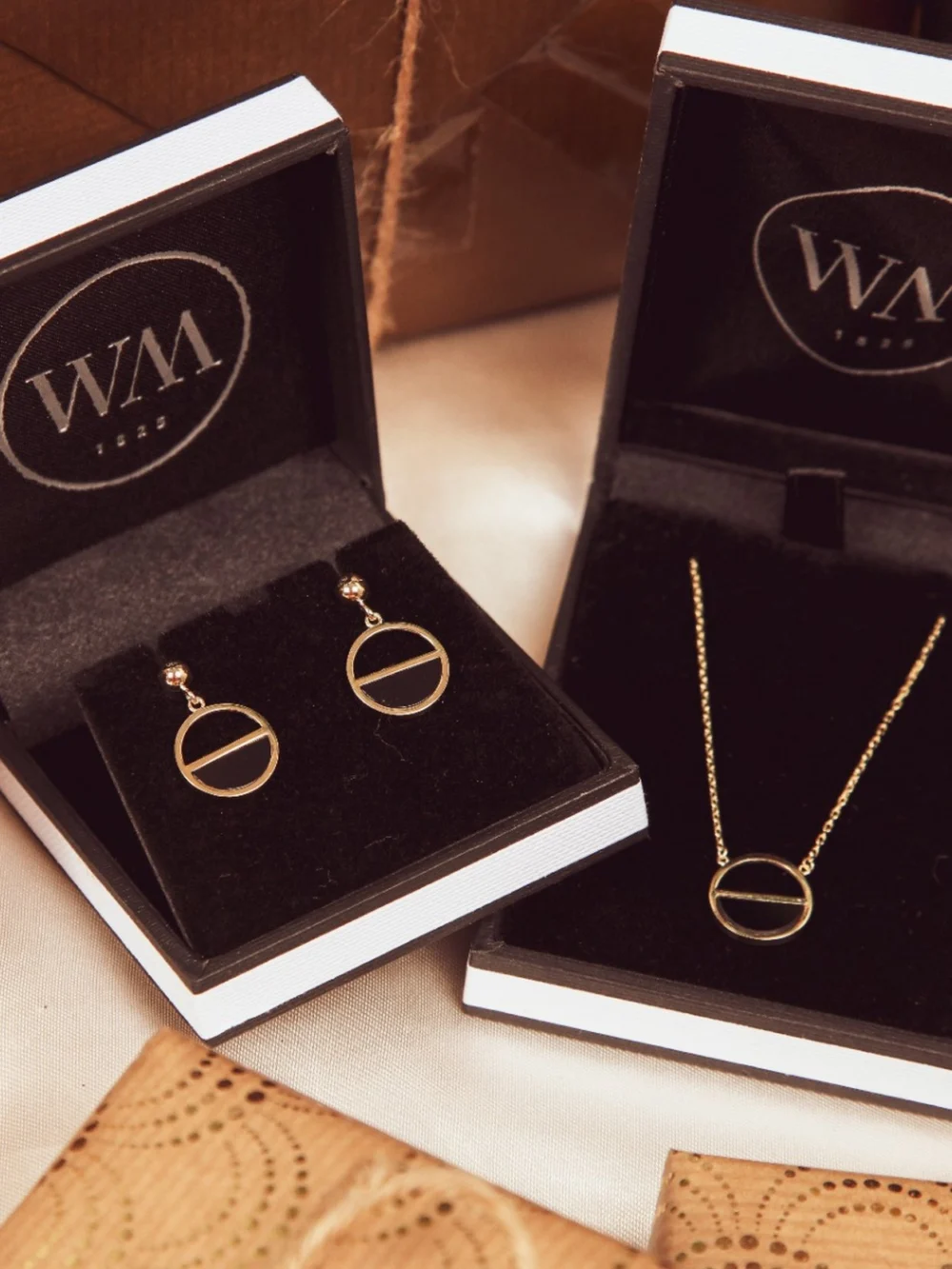 William May 9ct Yellow Gold Black Onyx Semi Circle Drop Earrings, view 3