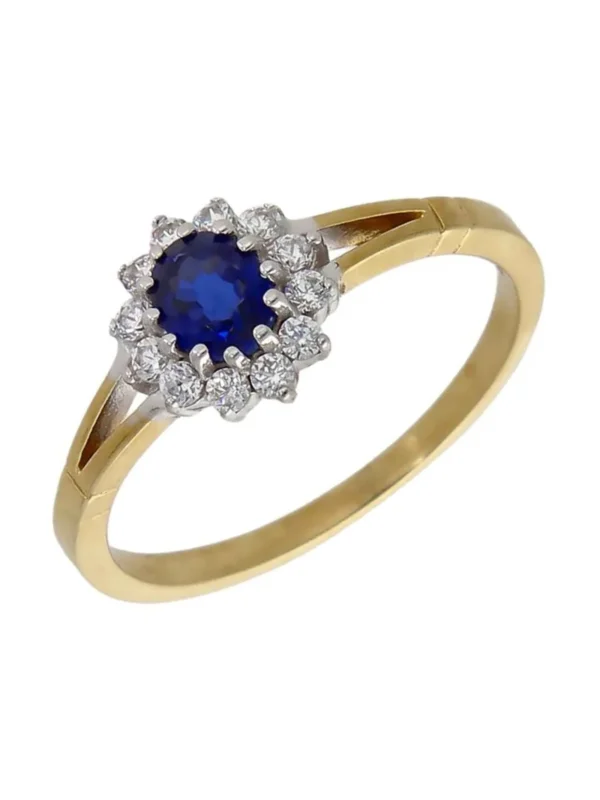 William May 9ct Yellow Gold Blue & White Cubic Zirconia Cluster Ring