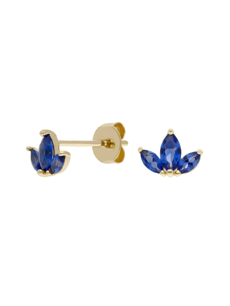 William May 9ct Yellow Gold Blue Cubic Zirconia Trilogy Stud Earrings