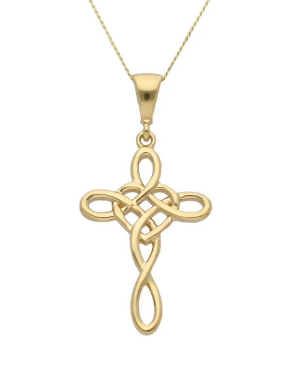 William May 9ct Yellow Gold Celtic Style Cross & 18" Chain Necklace
