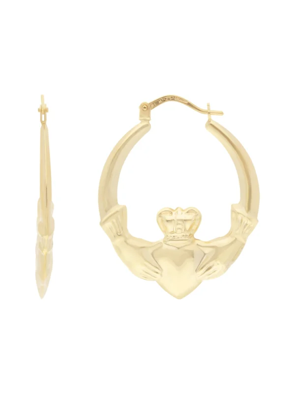 William May 9ct Yellow Gold Claddagh Creole Hoop Earrings