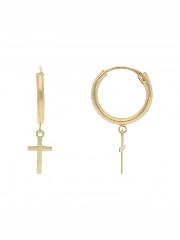 William May 9ct Yellow Gold Cross Drop Hoop Earrings