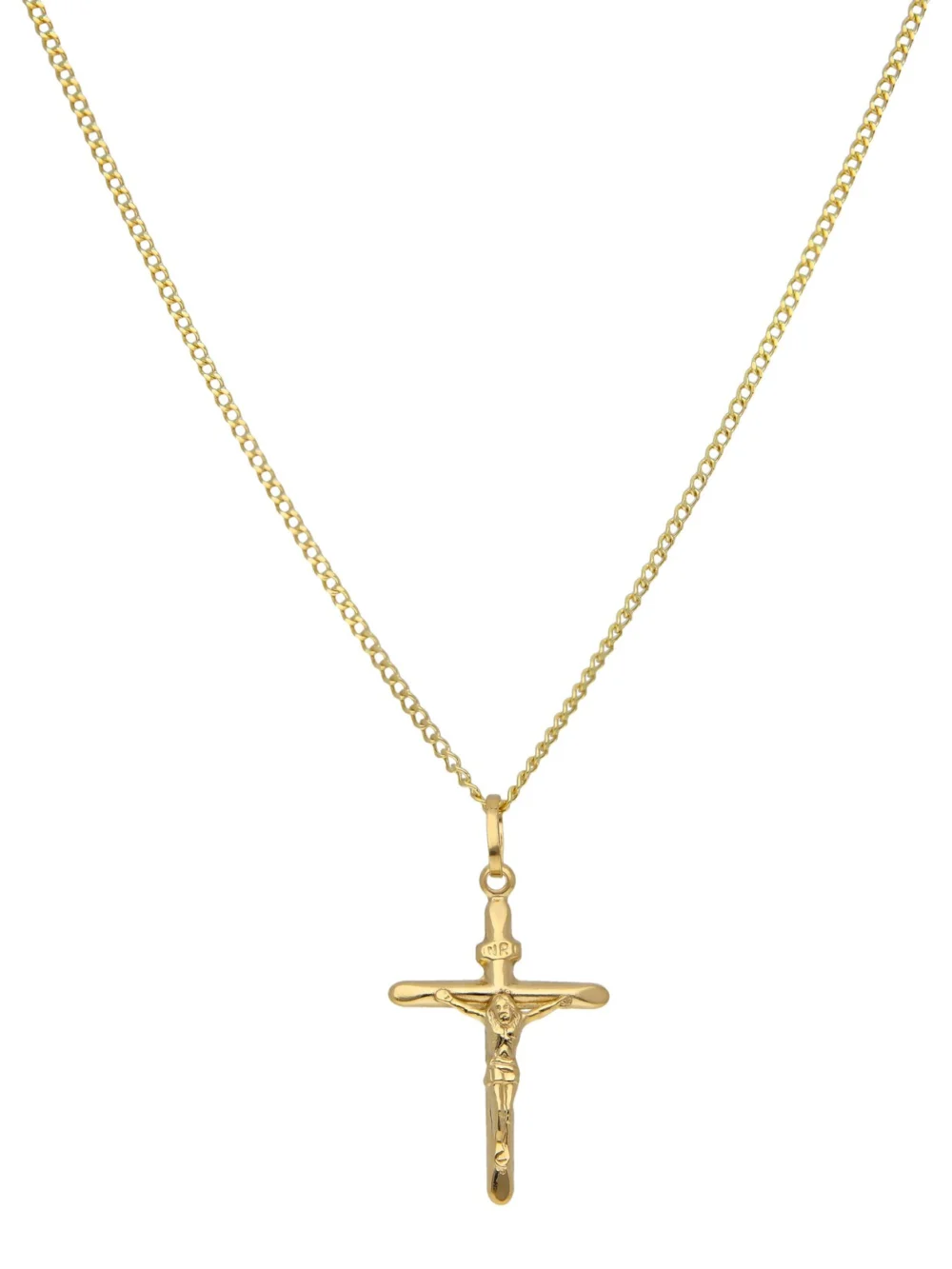 William May 9ct Yellow Gold Crucifix Pendant & 18" Curb Necklace