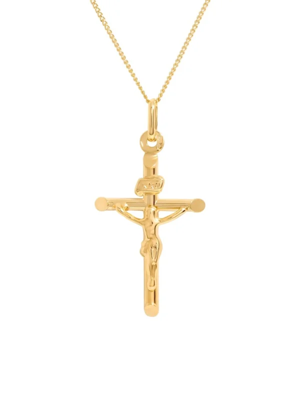 William May 9ct Yellow Gold Crucifix Pendant & 18" Necklace