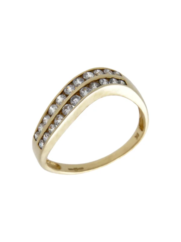 William May 9ct Yellow Gold Cubic Zirconia 2 Row Wave Ring