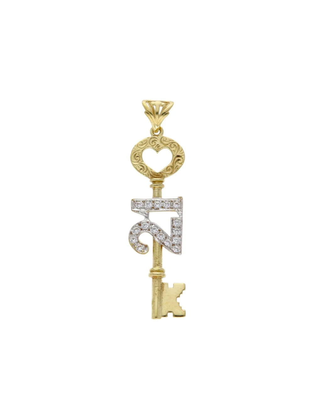 William May 9ct Yellow Gold Cubic Zirconia Age 21 Key Pendant
