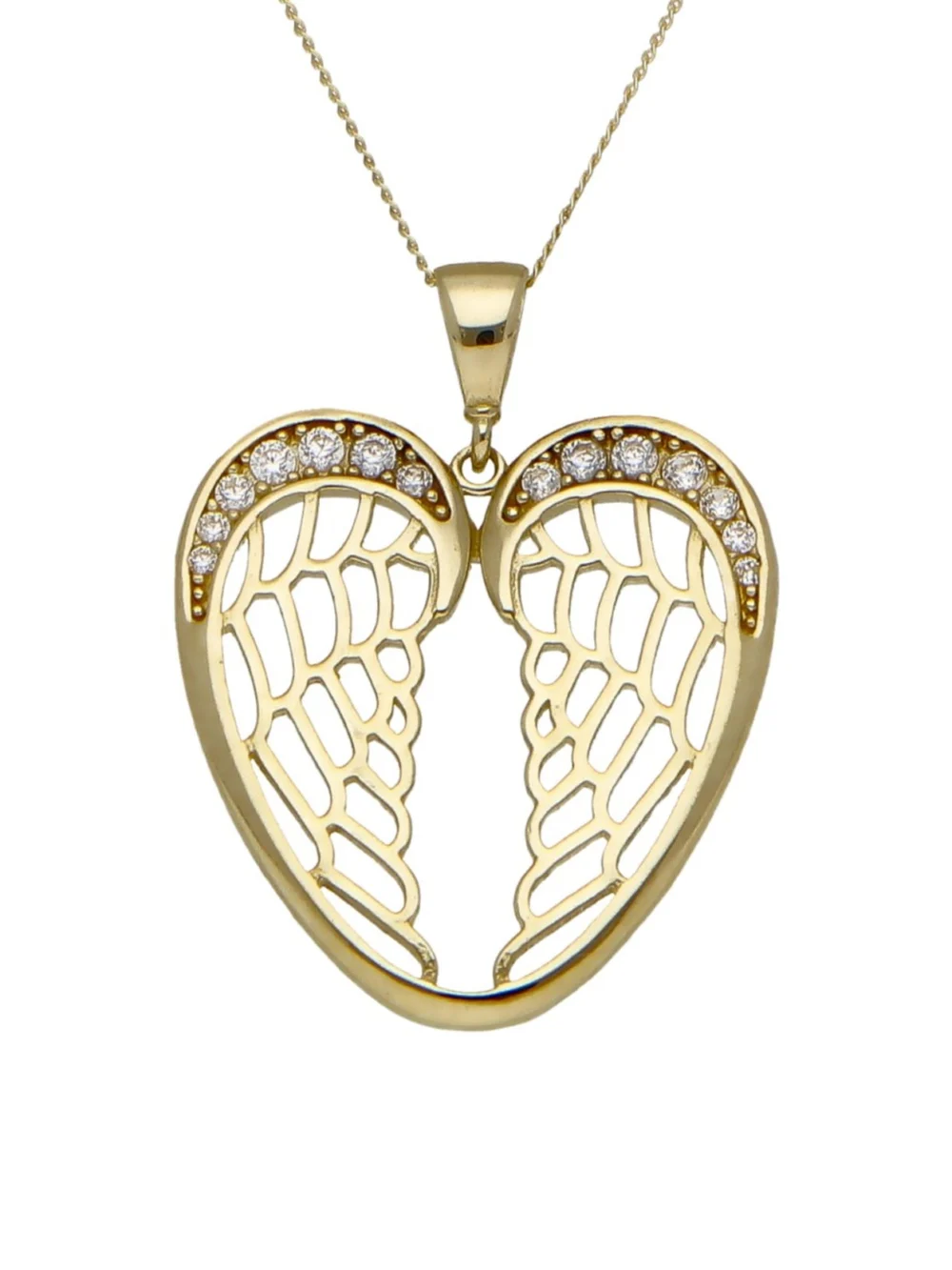 William May 9ct Yellow Gold Cubic Zirconia Angel Wings Pendant Necklace