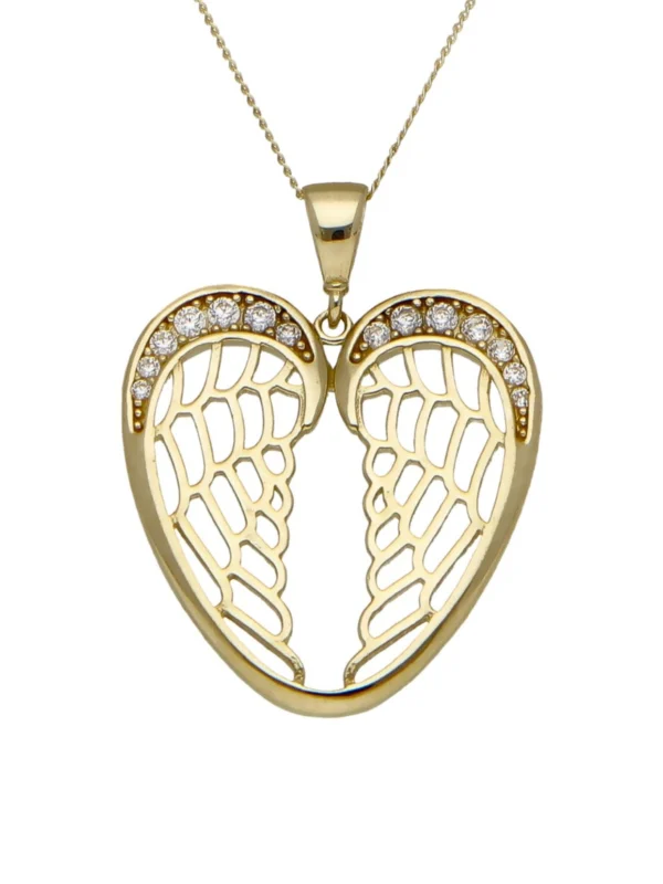 William May 9ct Yellow Gold Cubic Zirconia Angel Wings Pendant Necklace