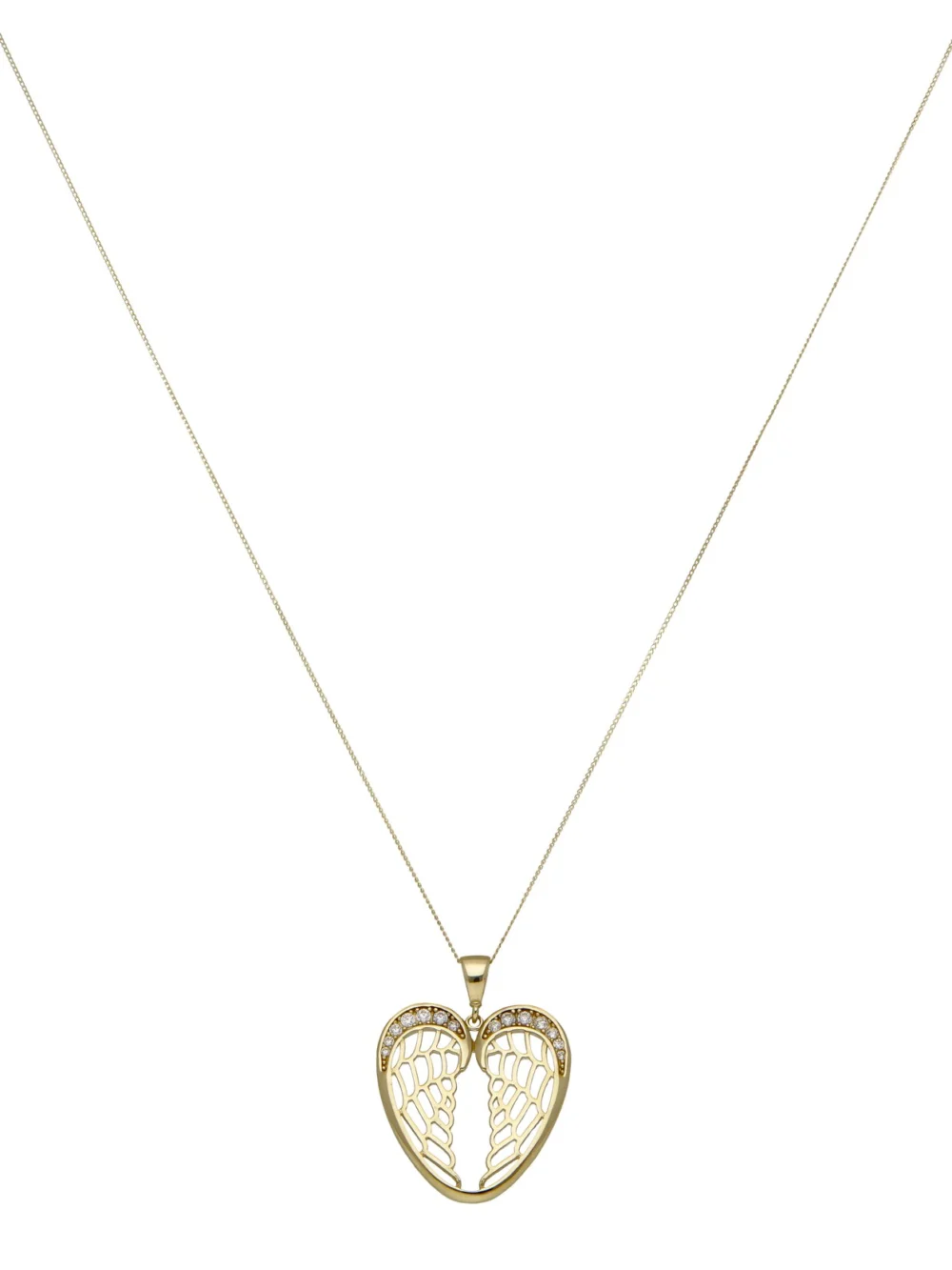 William May 9ct Yellow Gold Cubic Zirconia Angel Wings Pendant Necklace, view 2