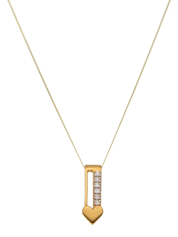 William May 9ct Yellow Gold Cubic Zirconia Arrow Heart 18" Necklace