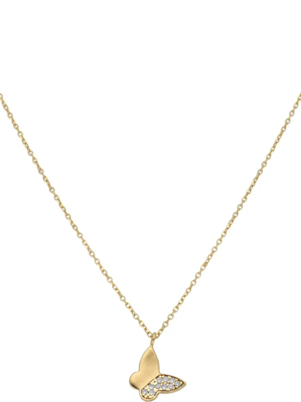 William May 9ct Yellow Gold Cubic Zirconia Butterfly 16-17" Necklace