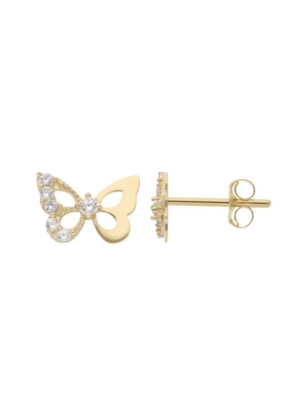 William May 9ct Yellow Gold Cubic Zirconia Butterfly Stud Earrings