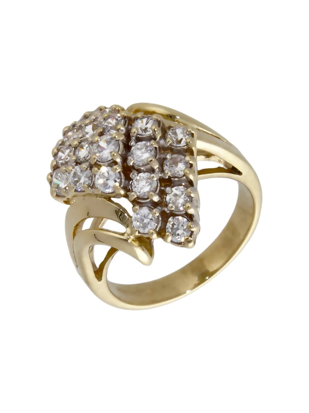 William May 9ct Yellow Gold Cubic Zirconia Cluster Wave Ring