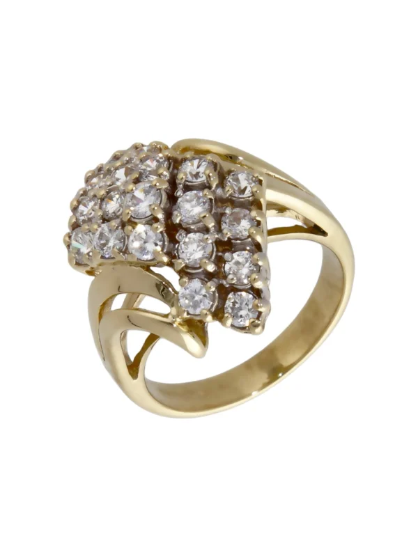 William May 9ct Yellow Gold Cubic Zirconia Cluster Wave Ring