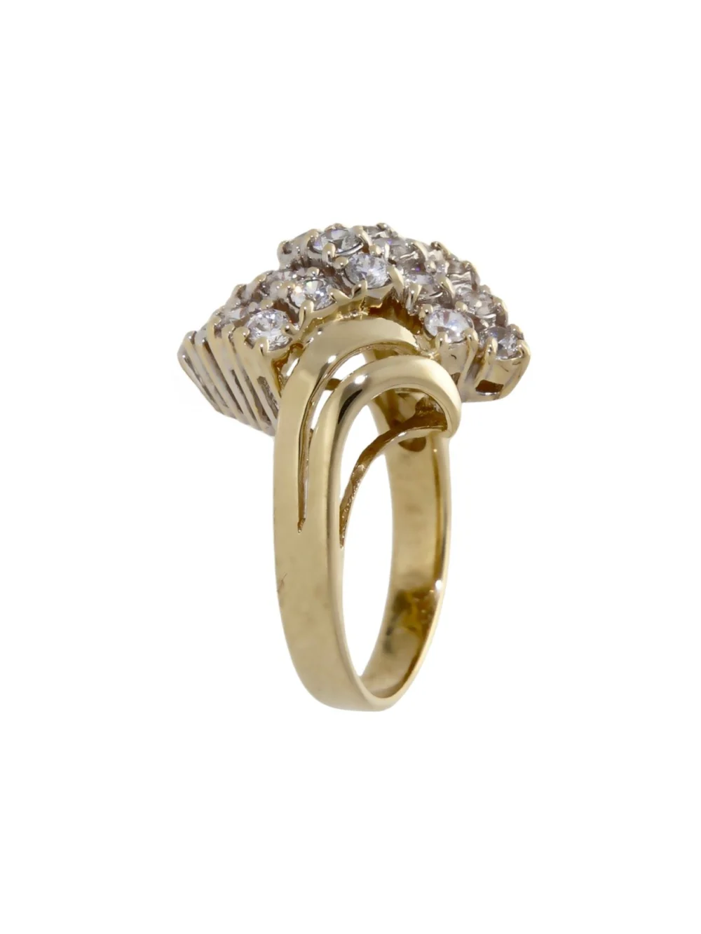 William May 9ct Yellow Gold Cubic Zirconia Cluster Wave Ring, view 2