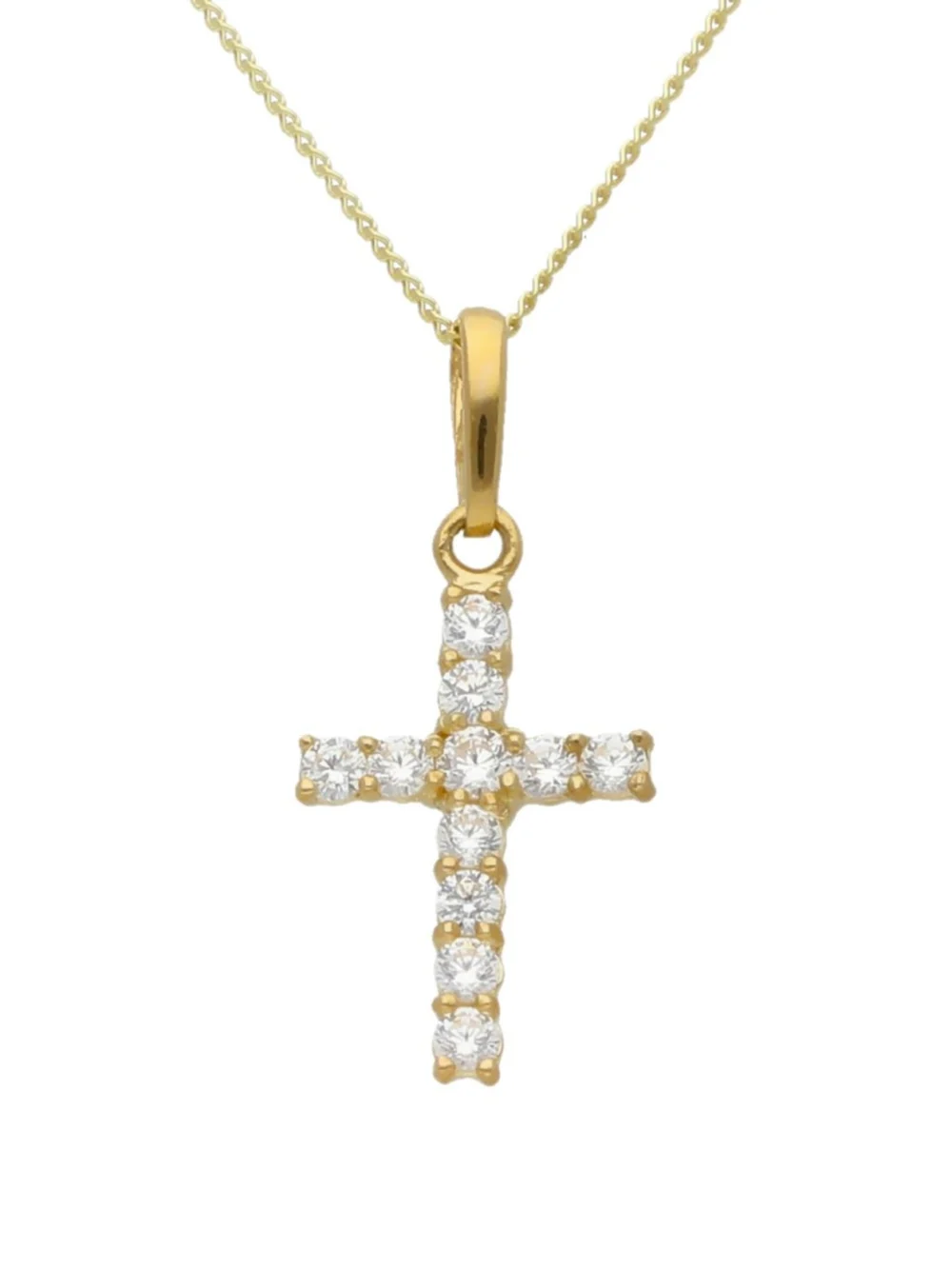 William May 9ct Yellow Gold Cubic Zirconia Cross Pendant & 18" Necklace