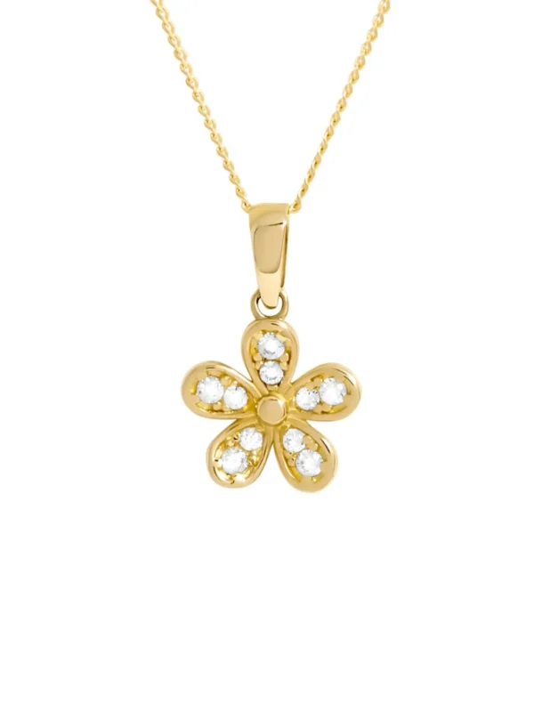 William May 9ct Yellow Gold Cubic Zirconia Daisy Pendant & 18" Necklace